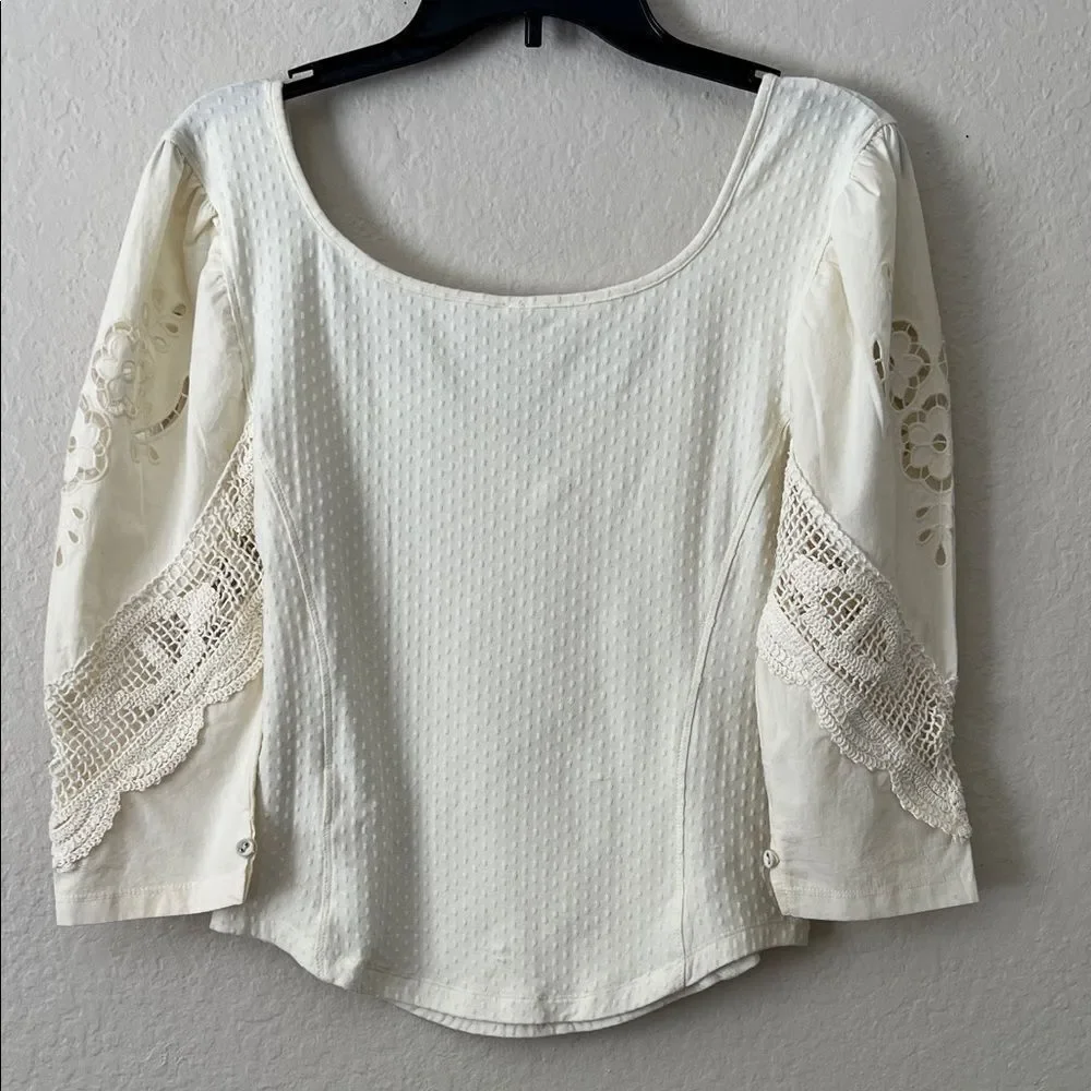 Like New! Free People Brunch Date Henley Top Ivory in Size M